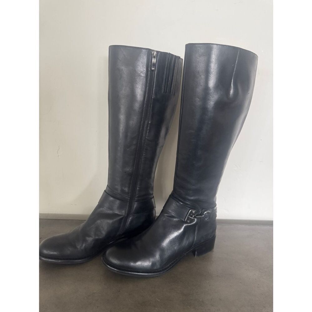 VIA SPIGA Classic Women's Black Leather Knee-High Riding Boots Zipper Size 7M